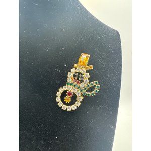 Vintage Rhinestone Snowman Brooch Pin Jewelry 1.75 inch
